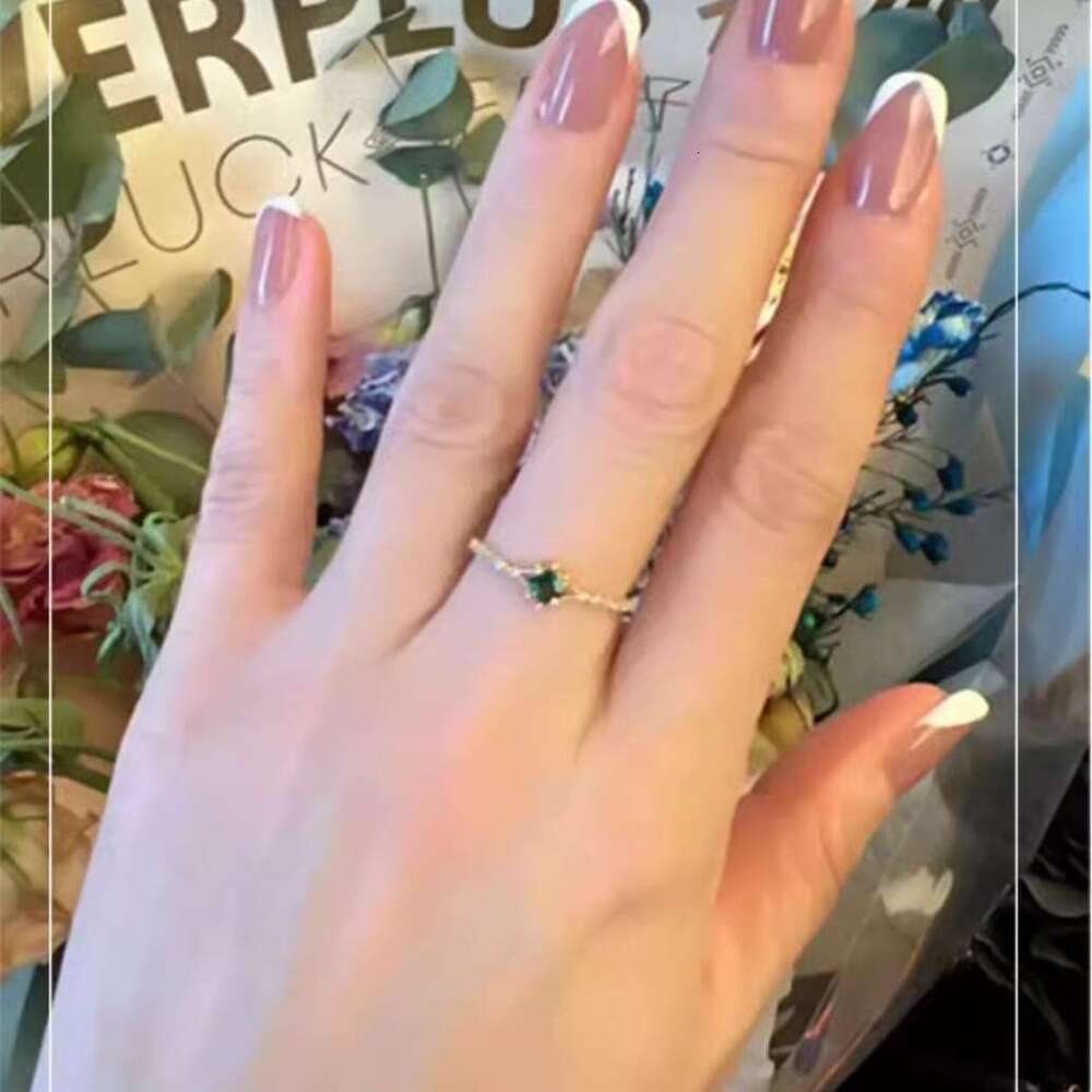 Color Inlay Natural Tsavorite Emerald Same Style Light Luxury Versatile Ring