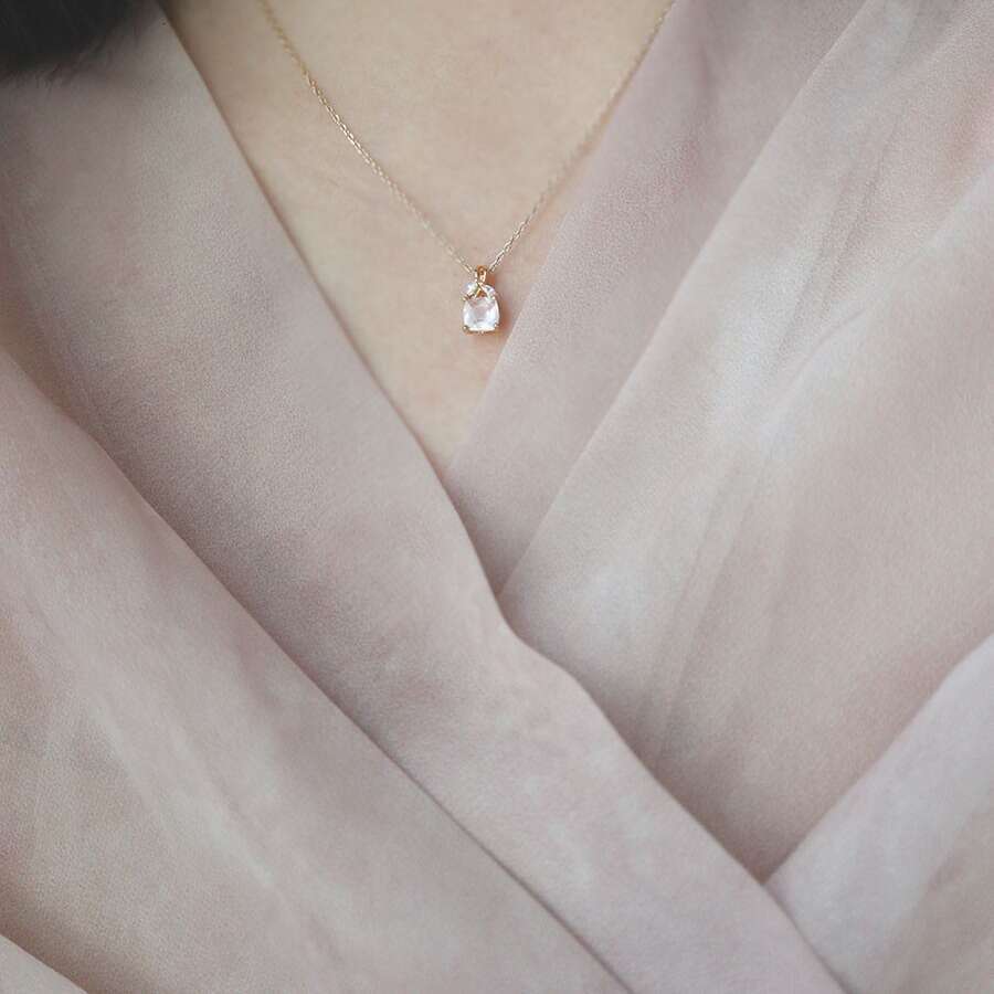 Gentle Atmosphere" Leaf Cross Hollow Natural Pink Quartz Earrings Versatile Necklace Light Luxury Ring Gift for Women