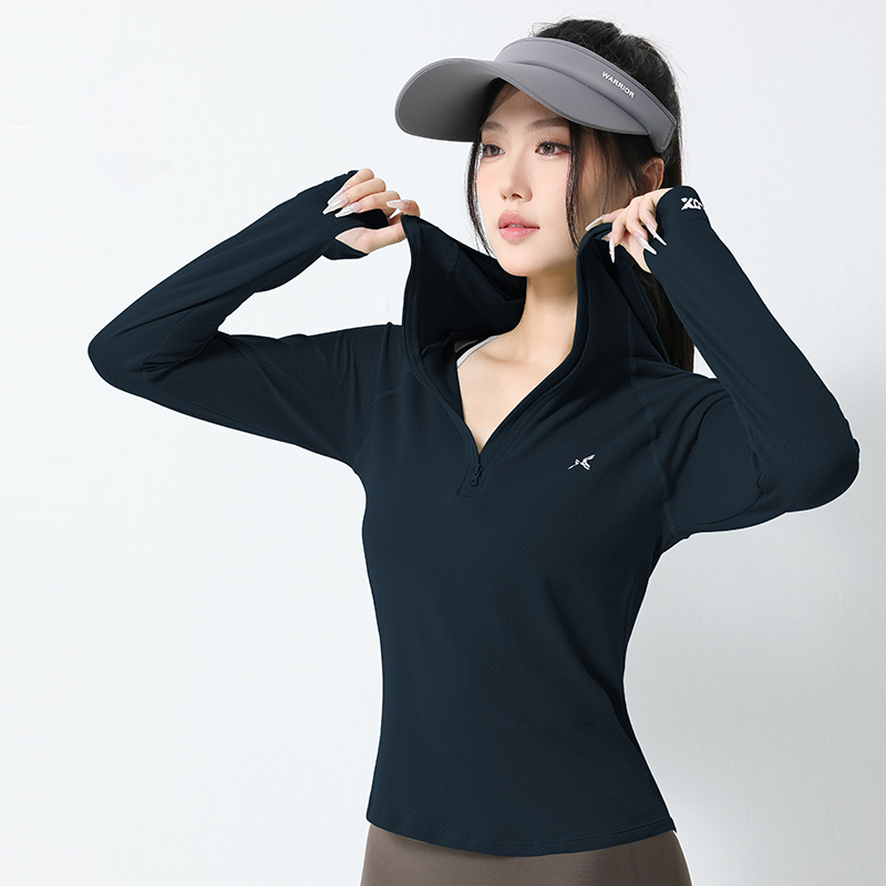 Moisture Wicking Womens Sports Pullover with Zipper - Long Sleeve Active Wear Hoodie