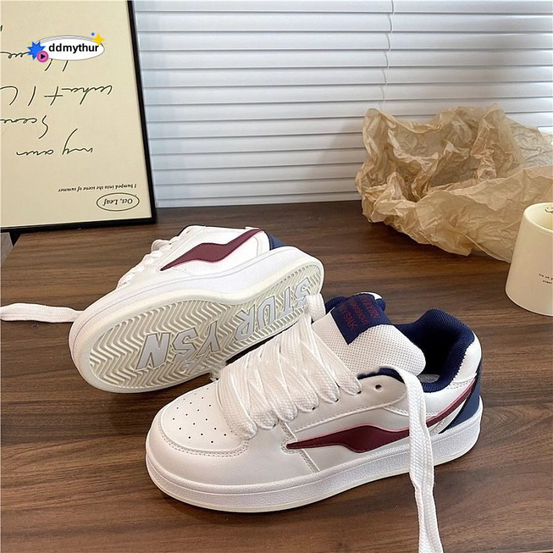 Zhao Lusi Style Burgundy Thick-Soled Bread Shoes Women, Ins Trend 2024 Autumn Versatile Casual Sneakers for Women ddmythur