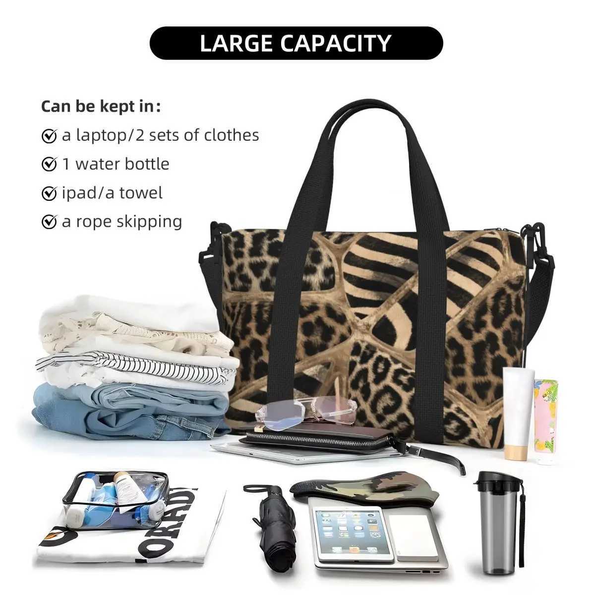 Custom Animal Print Tote Bag Women Large Capacity Leopard And Zebra Pastel Gold Gym Beach Shoulder Travel Bag W250618