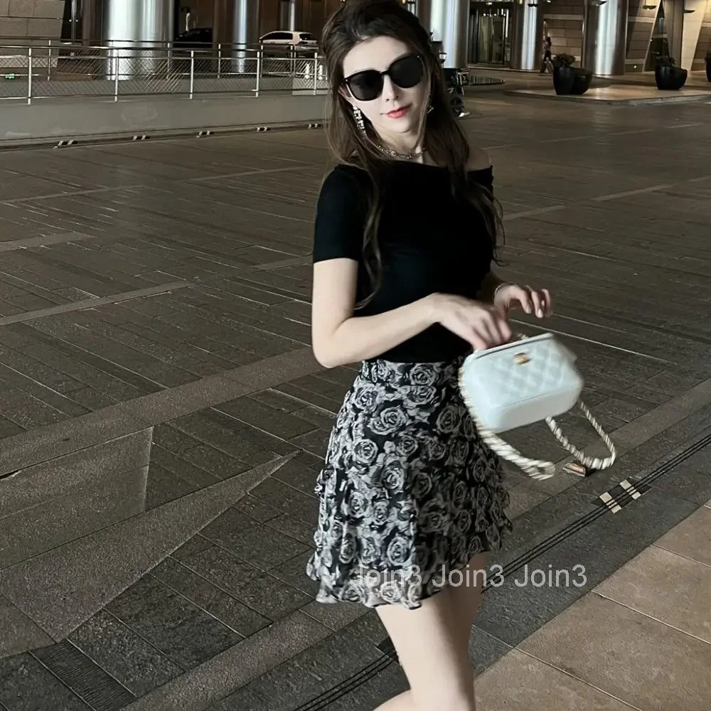 Short Tight Patchwork Floral Skirts for Women Wrap Ruffle Mini Gyaru Clothing Sales Vintage Aesthetic Y2k Casual V Woman Skirt
