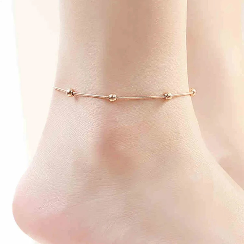 OIMG 316L Stainless Steel Small Beads Anklet for Women Girls Summer Beach Barefoot Sandals Ankle On The Leg Waterproof Bohemian 250606