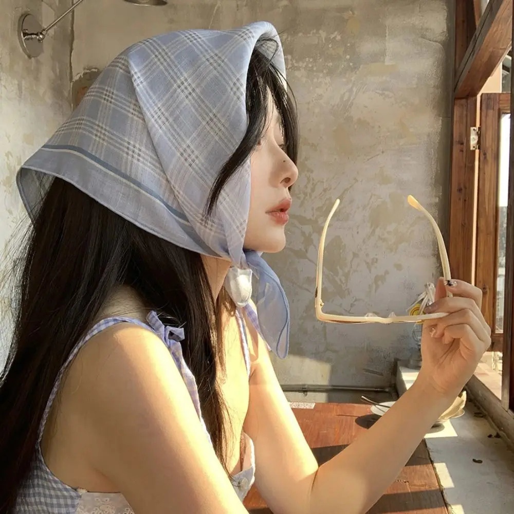 Sweet Pastoral Style Summer Triangle Headscarf Silk Polka Dot Fresh Floral Headband French Lattice Women Hair Band Children 250617