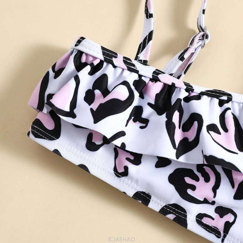 2025 Kids Girls New Heart Print Swimsuit Two Piece Set Hot Spring Beach Swimwear Casual Simple Wear Matching Vacation Clothes