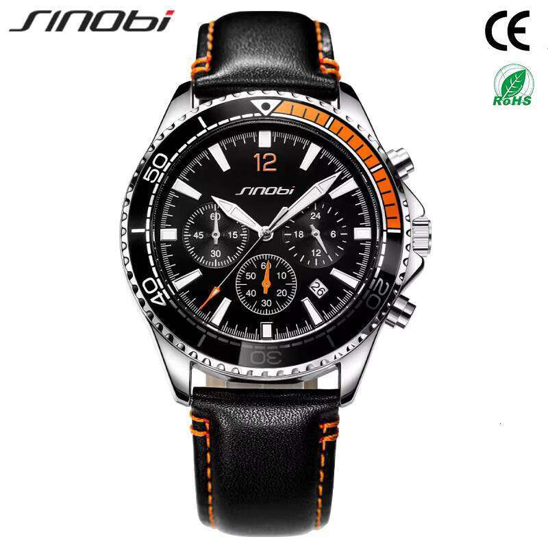 DHGadges Men Luxury Chronograph Watch Waterproof Quartz Watch with Leather Strap Multi Function Dial and Luminous Hands Model S9866G