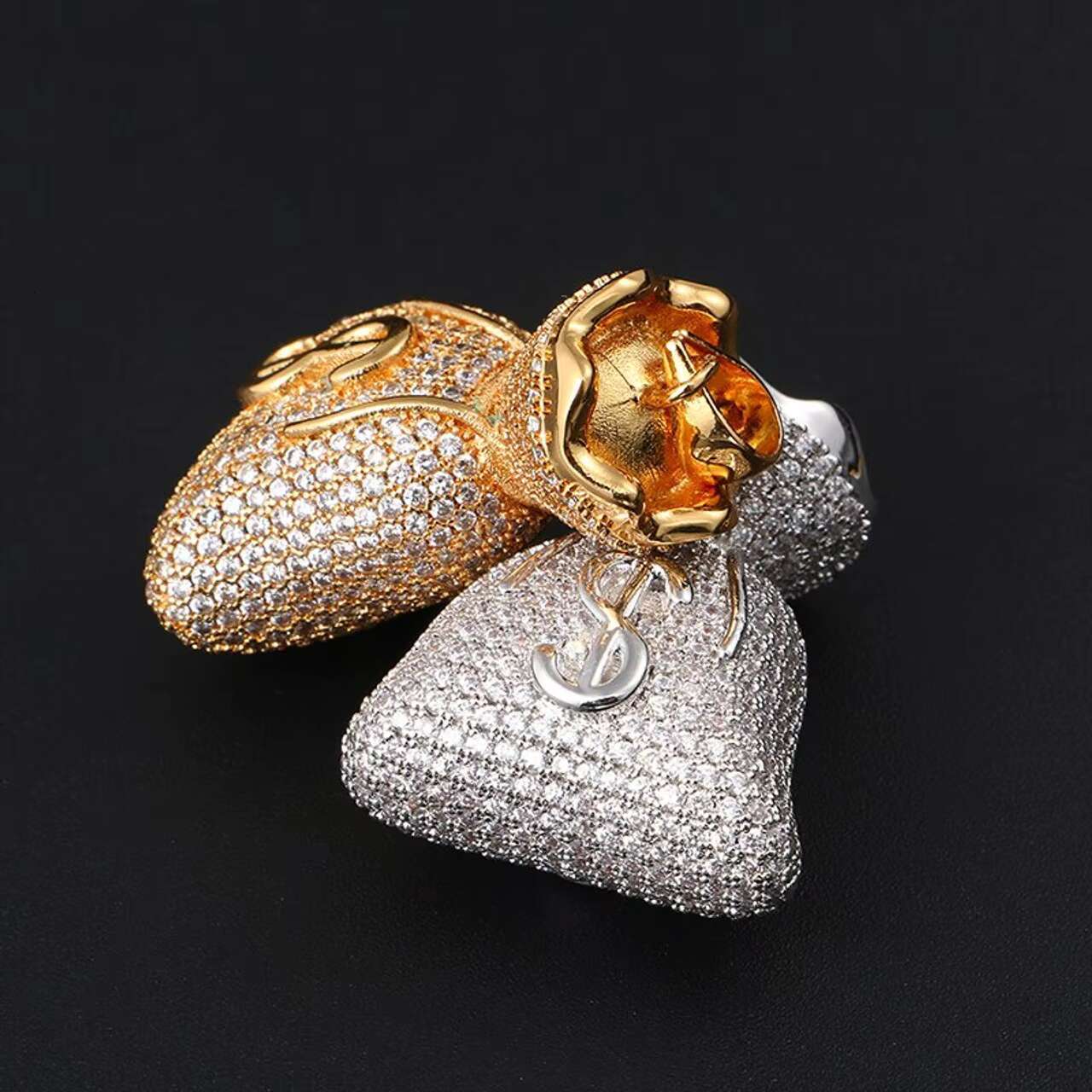 Luxury Hip Hop Style 18K Gold 925 Silver Iced Out Dollar Sign Money Bag Pendant Mens Womens Moissanite Jewelry Necklace
