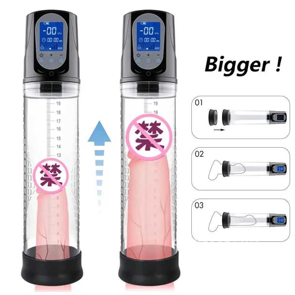 Electric Vacuum Penis Pump Mens Sex Toy Penis Extender Sucking LED Display Rechargeable Cock Training Penis Extension 18+ W250618