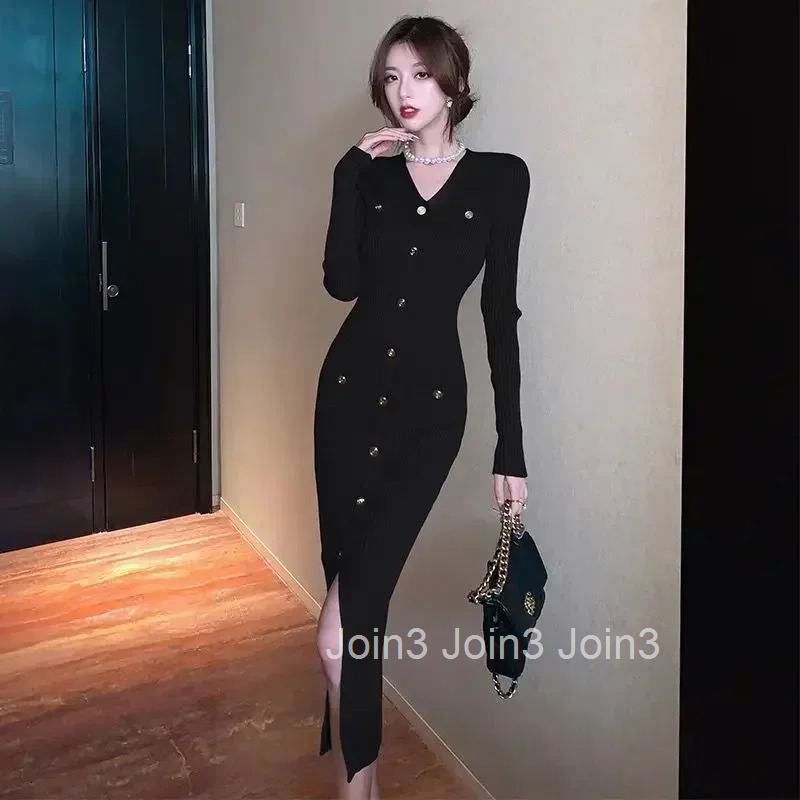 New In Womens Crochet Dresses Black Green Female Knit Dress Designer Elegant Party Chic Spring Autumn 2025 Casual Youth Loose G
