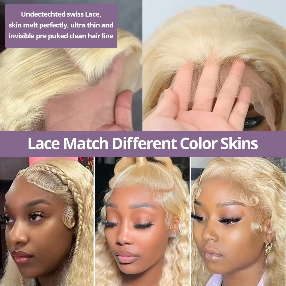 613 Curly Honey Blonde Lace Front Wigs Loose Deep Wave 13x4 HD Water Wave Color Transparent Lace Frontal Wigs Synthetic Human Hair Wig