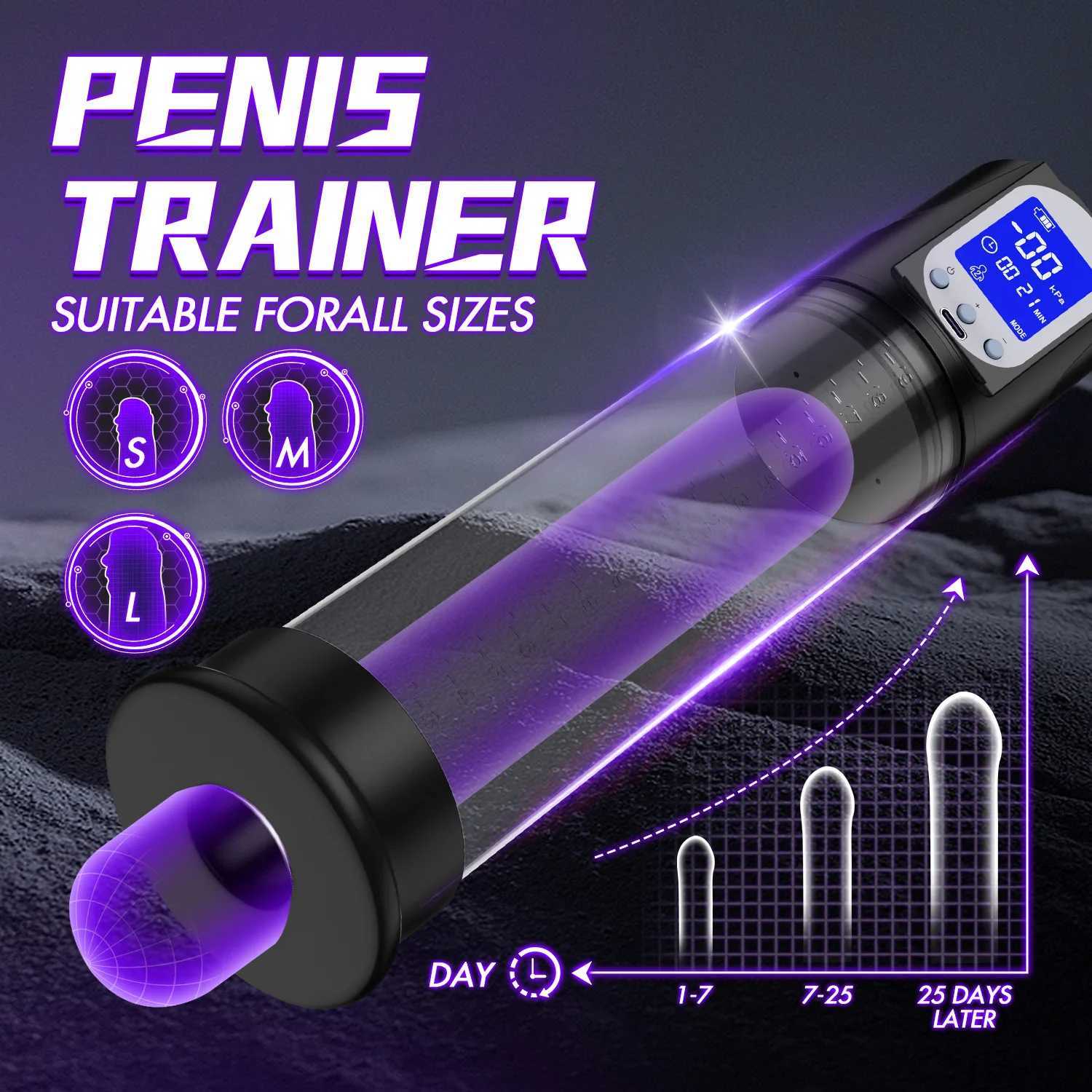 Electric Vacuum Penis Pump Men Sex Toys Penis Extender LED Display Powerful Suction Cock Erection Training Enlargement Pump W250618