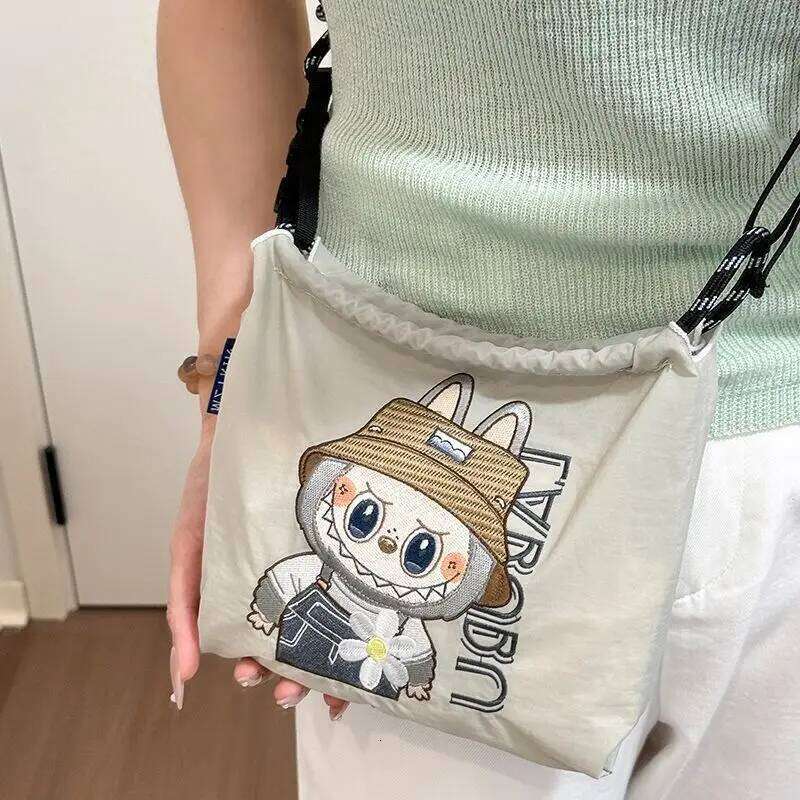 LABUBU Japanese Cute Belt Embroidery Waterproof Nylon Crossbody Bag Versatile Casual Shoulder Everyday Handbag Holiday Gift