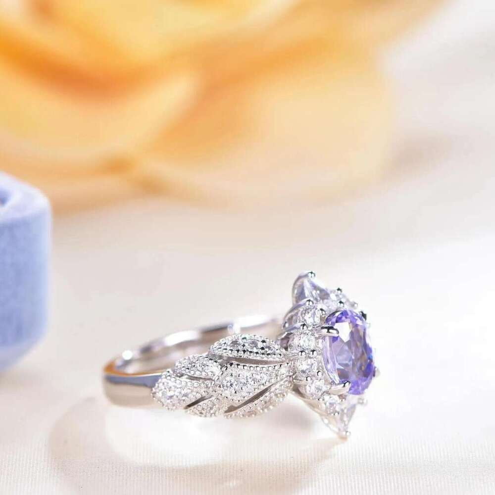 New Ultra Shiny Light Purple Zircon Luxury Cool High-end Temperament Same Style Open Ring