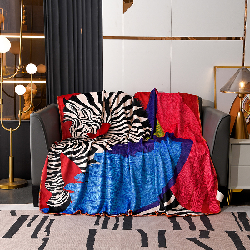 Designer thickened double layer composite high weight polyurethane digital printing European American light luxury blanket