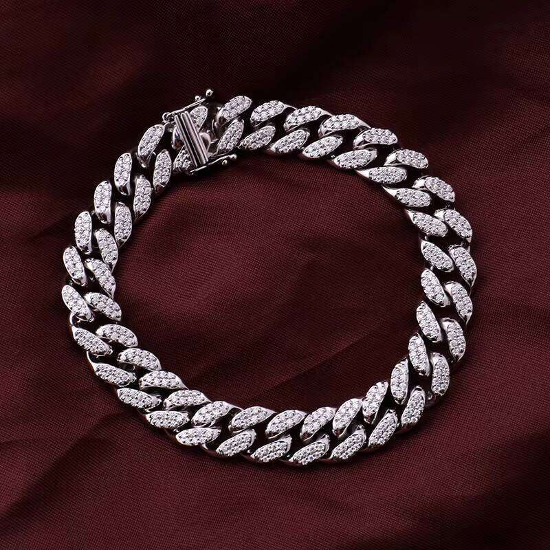White Gold Moissanite Miami 190mm Ice Out Link Cuban Chain Bracelet