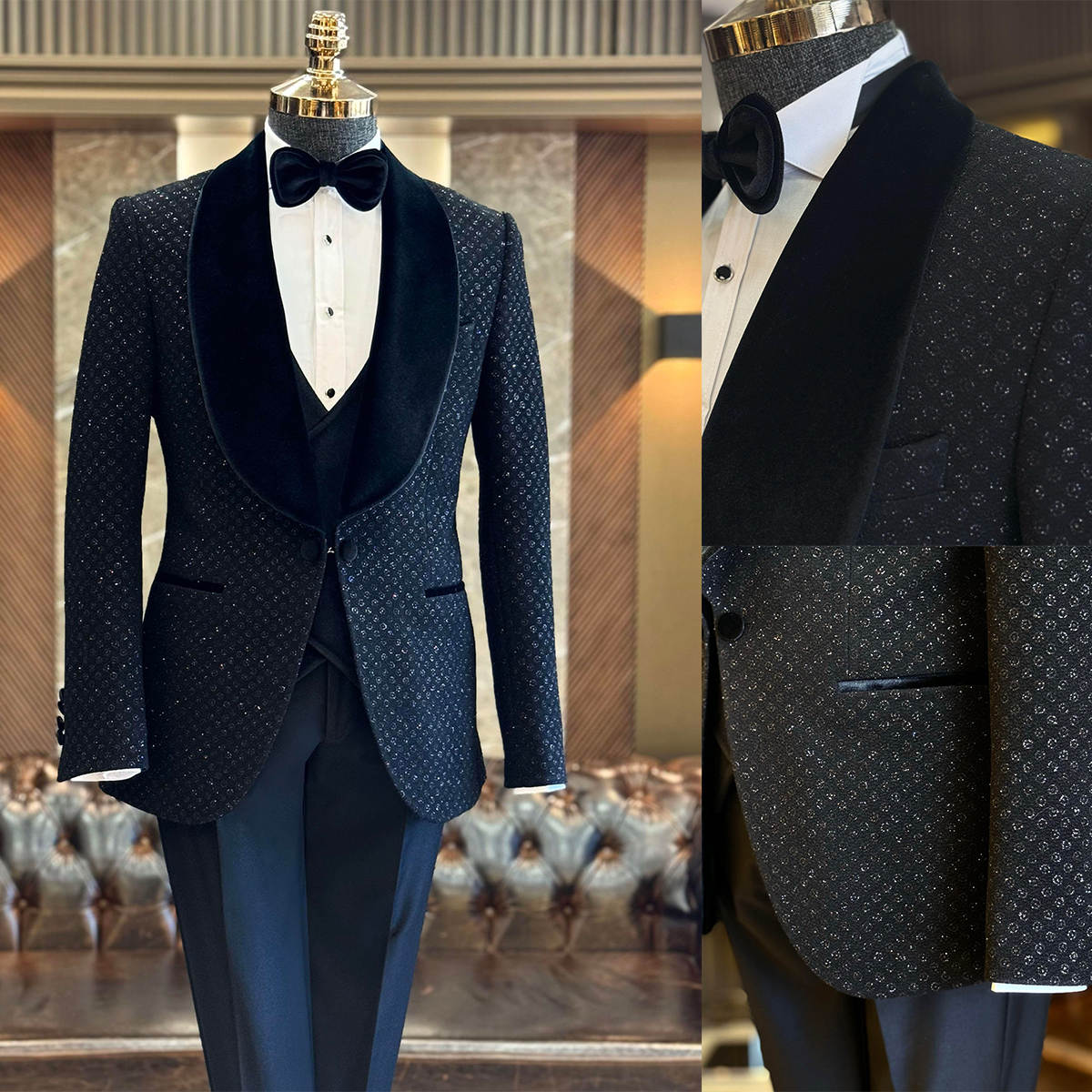 New Fashion Tuxedo Suits For Men Slim Fit 3 Pieces Groom Wedding Dresses Customized Single Breasted trajes para hombre Tailor Custom Made