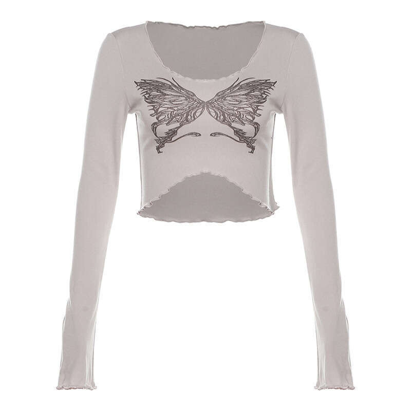 Summer New Women's Solid Color Slim Fit Crop Top Street Fashion Round Neck Long Sleeve T-Shirt B5