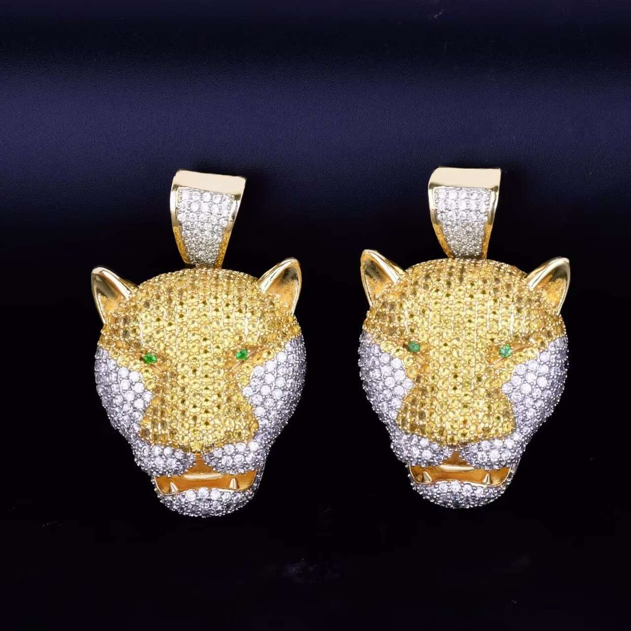 New Custom Golden Safari Design Hiphop Pendant Icedout Green Eye Leopard Moissanite Pendants Charms
