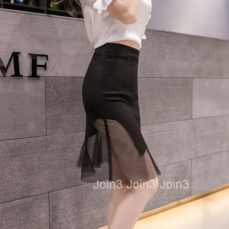 Mesh Woman Skirt Patchwork Tight High Waist Black Tulle Wrap Midi Aesthetic 2025 Trend Clothing Cheap New in V Skirts for Women