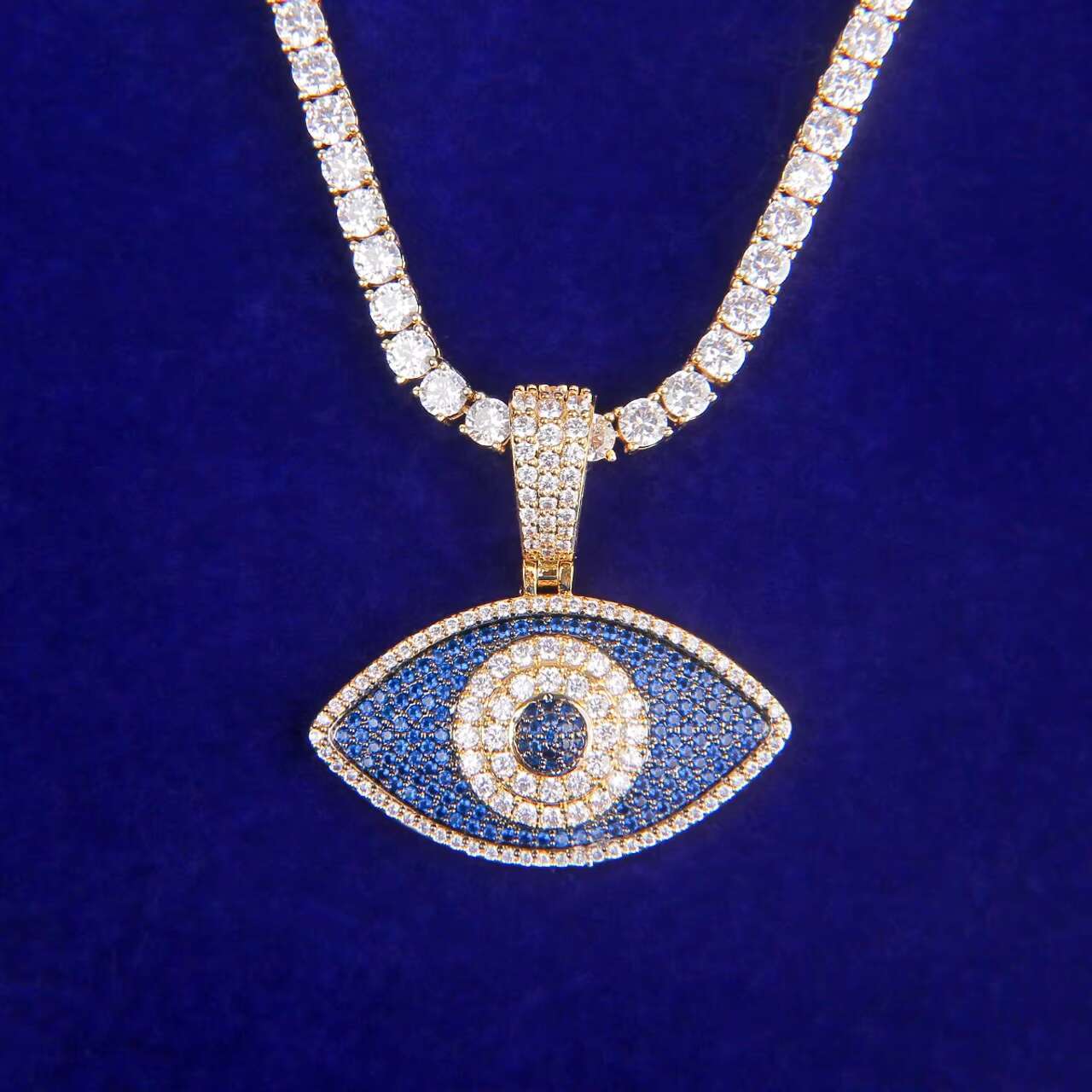 High Quality 18K Gold 925 Silver Plated Lucky Eye Pendant Moissanite Hip Hop Necklace with Turkish Jewelry Charms