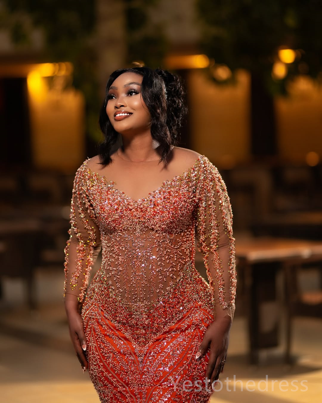 2025 Plus Size Aso Ebi Prom Dress Mermaid Prom Dresses Evening Formal Gowns Sheer Neck Illusion Long Sleeves Beaded Lace Birthday Dress Second Recepti