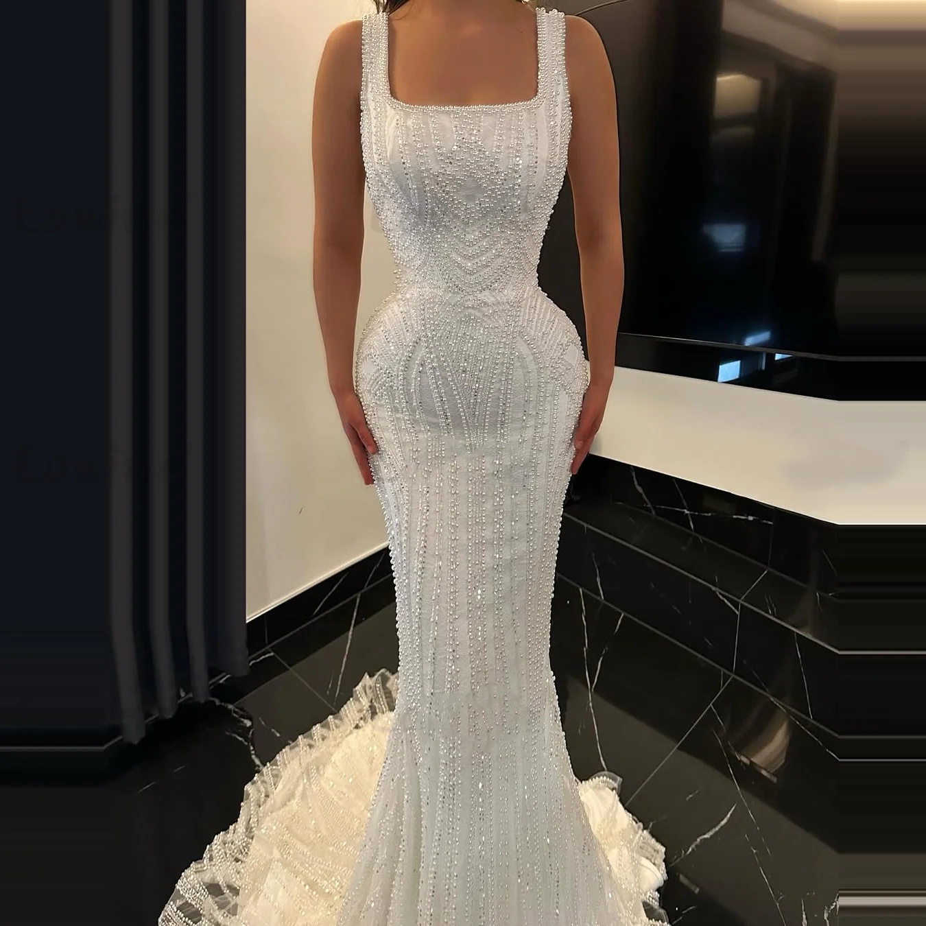 Vintage Mermaid Wedding Dress Square Neck Sleeveless Bridal Gowns Beaded Sequins Sweep Train Dresses Custom Made vestidos de novia