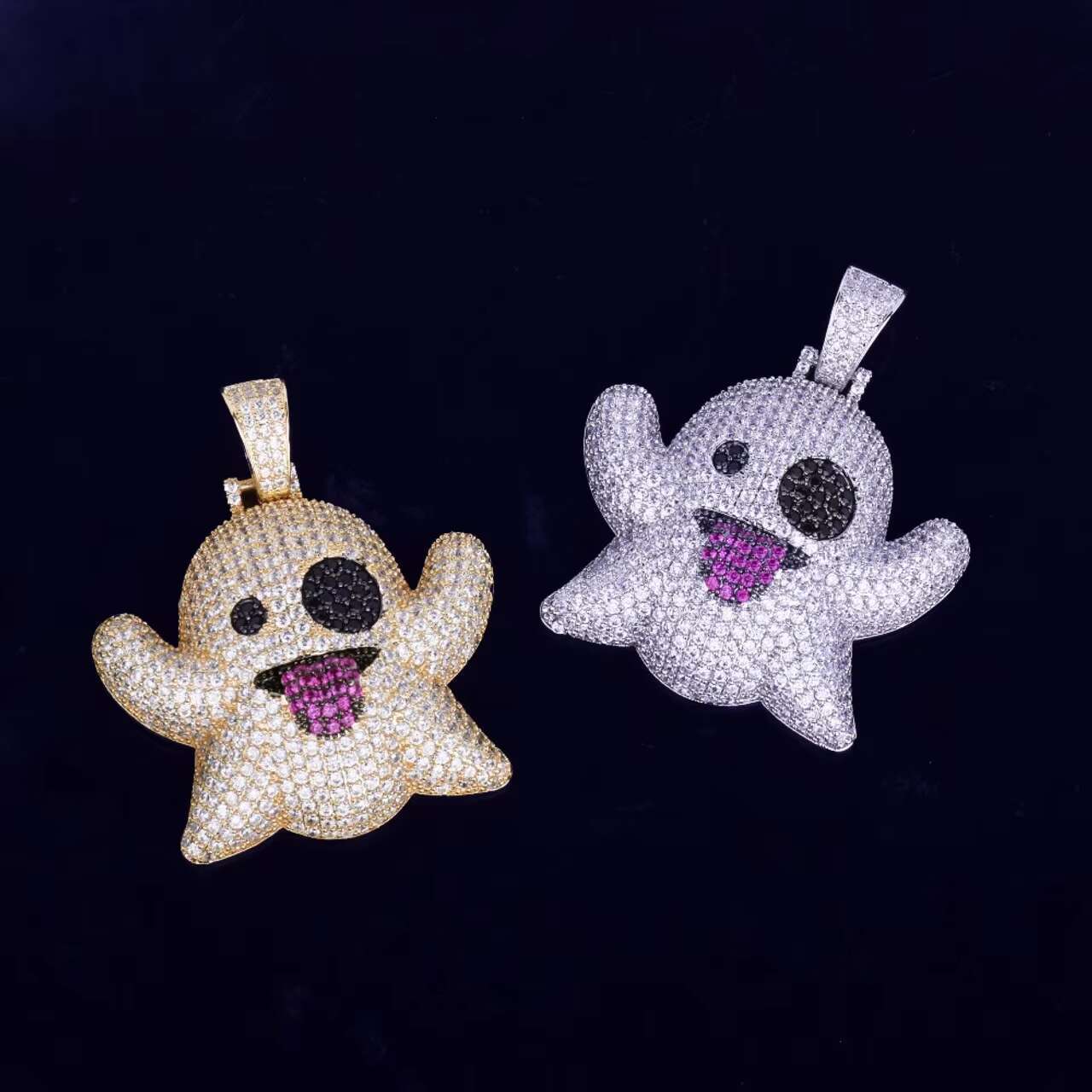 Custom 18K Gold 925 Silver VVS Moissanite Diamond Iced Out Snapchat Cute Ghost Pendant Hip Hop Cartoon Moissanite Pendant Charm