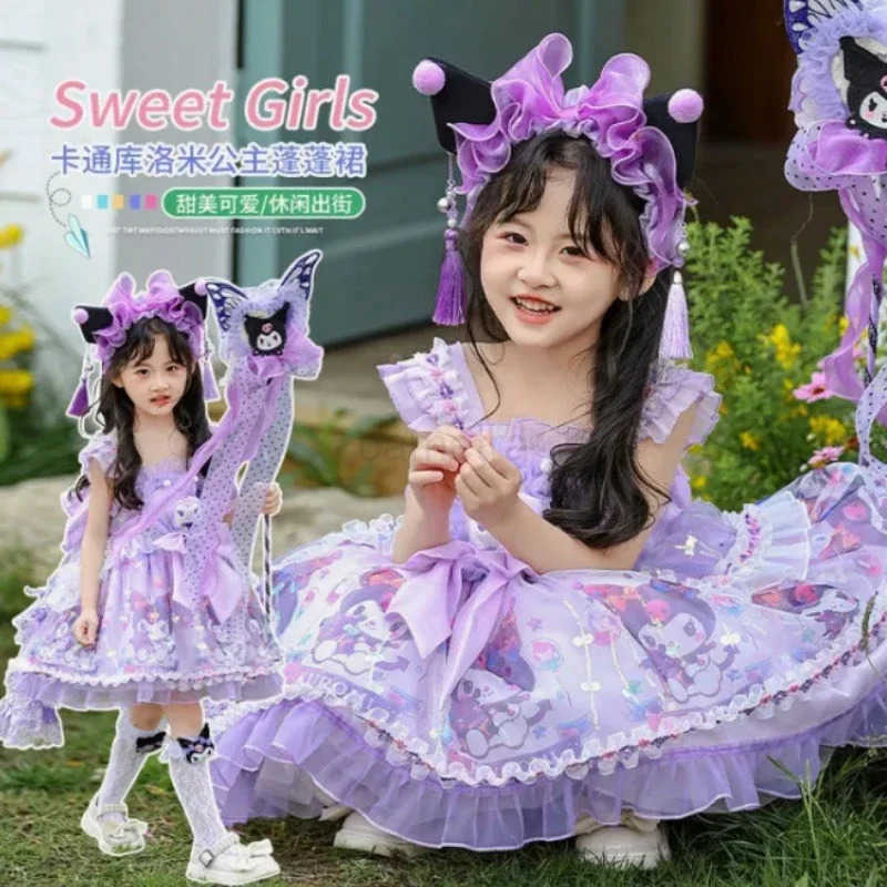 Sanrio Sanrio Kawaii Kuromi Girls Summer Suspender Princess Dress Short Anime Cotton Girly Heart Cute Lolita Skirt Dress Girls Gifts XJ250618