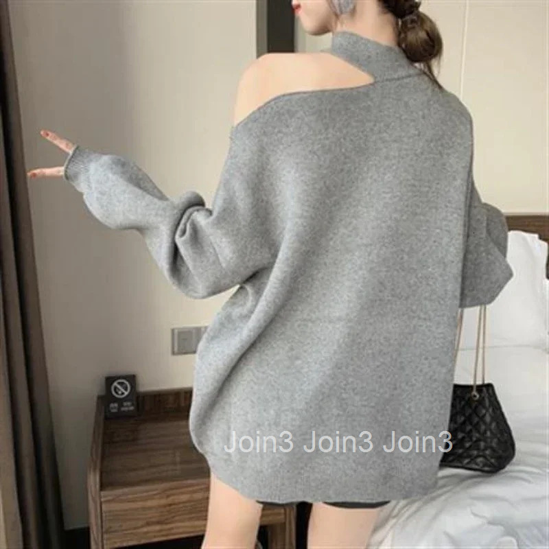 Womens Sweater Halter Neck Knit Tops for Woman Brown Off The Shoulder Pullovers Long Trend 2025 Sleeve Modern Korean Style Tall