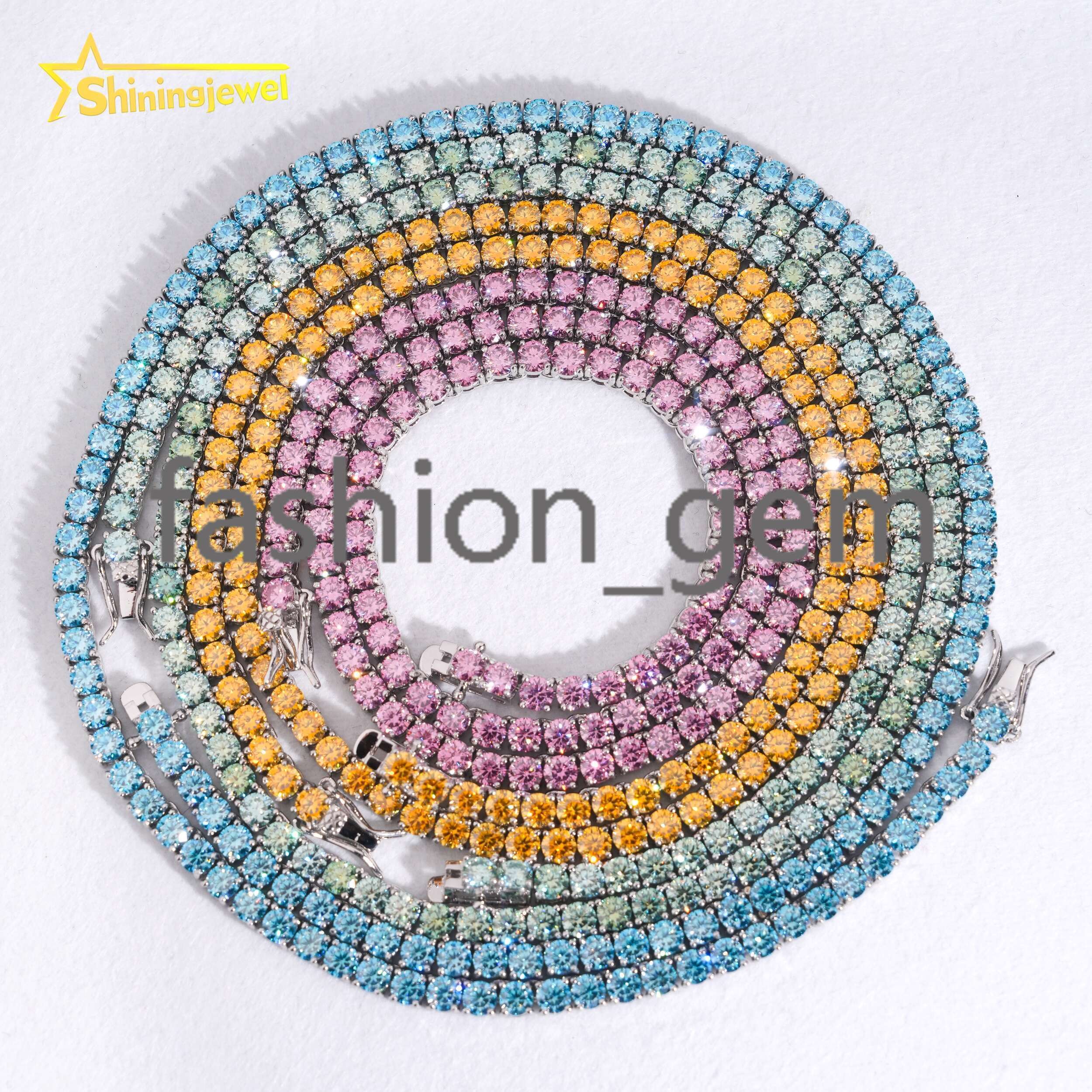 Pass Diamond Tester Blue Green Pink Sea Blue Golden Yellow 925 Moissanite Tennis Necklace Bracelet Tennis Chain Moissanite
