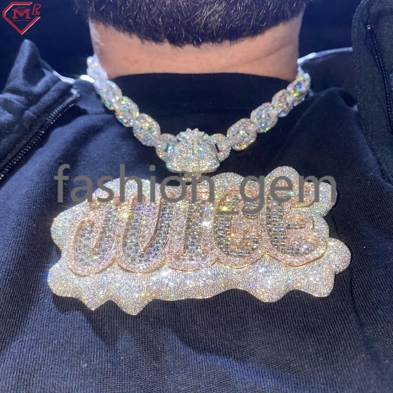 Iced Out Moissanite Letter Pendant Name Two Tone Hiphop Cuban Chain Personalized Custom Moissanite Pendant