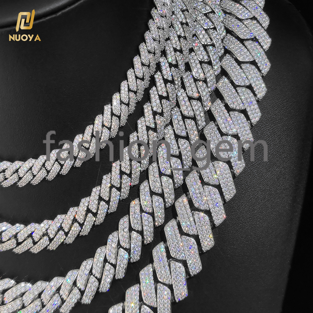Hip Hop Jewelry 10/12/15/20mm Diamond Cuban Link Necklace for Men Silver Plated Miami Cuban Iced Out moissanite Prong Cuban Link Chain