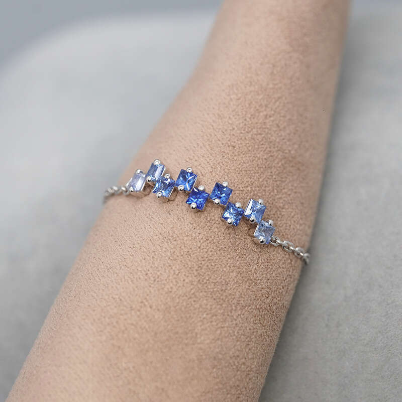 High Imitation Natural Princess Stone with Square Gold Chain, Soft Adjustable Blue Gradient Ring