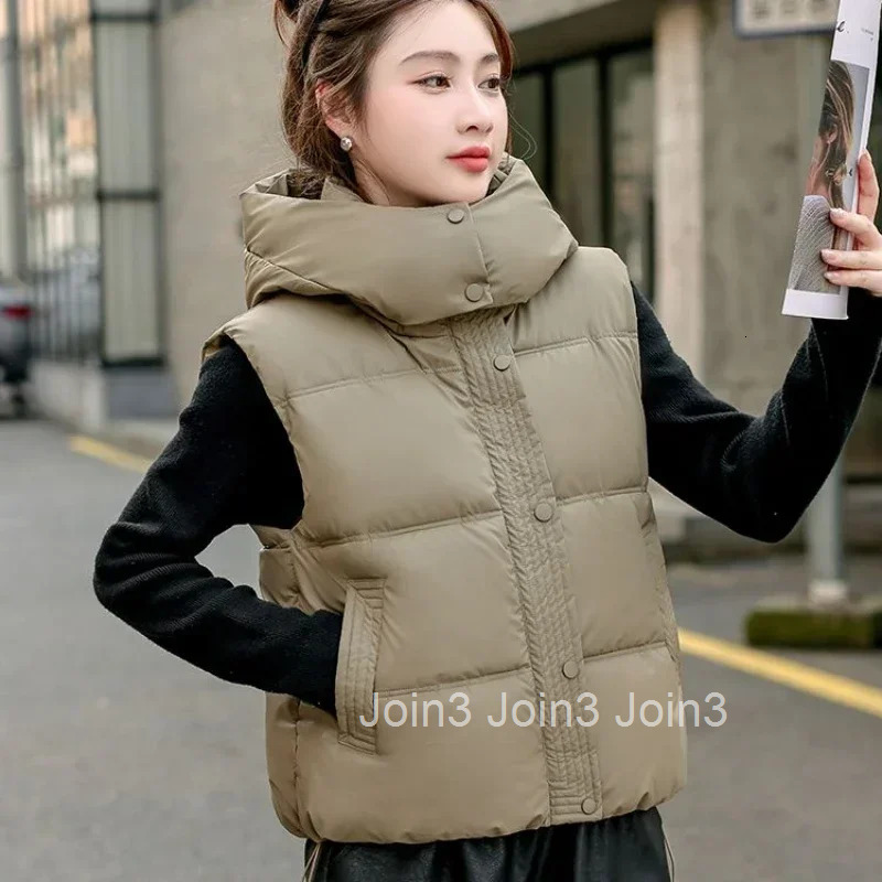 Korean Style Loose Womens Padded Cotton Vests Warm Cold Coats on Sale Lightweight Cheap Insulated Youthful Casual Lady Giletes