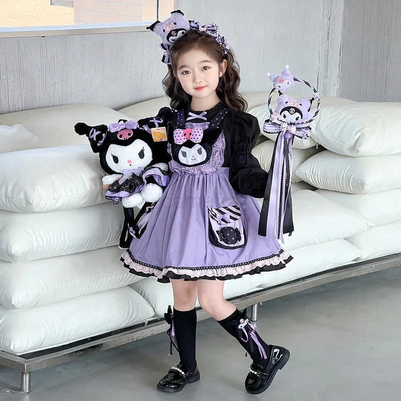Sanrio Sanrio Girl Cosplay Kuromi Kawaii Dress Autumn Winter Long Sleeved Princess Dress Little Devil Cos Christmas Girl Holiday Gift XJ250618