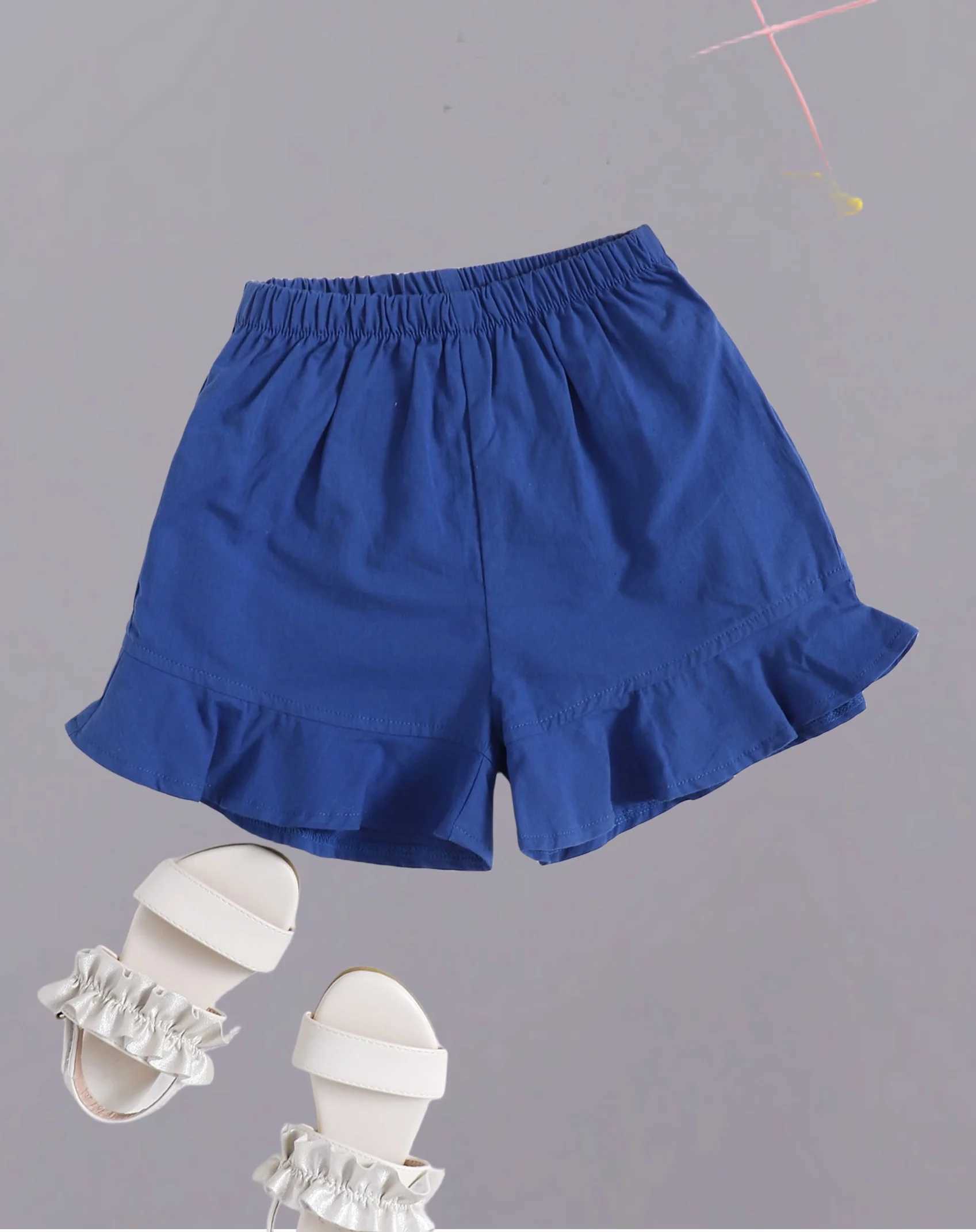 Girls dark blue ruffled shorts - comfortable elastic waist designC250617