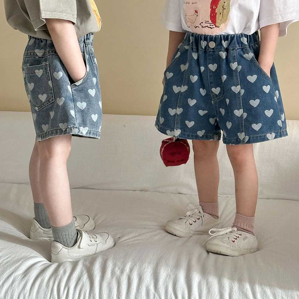 Heart Print Denim Shorts for 1-8Y Girls Kids | Elastic Waist Summer Fashion Toddler Short PantsC250617