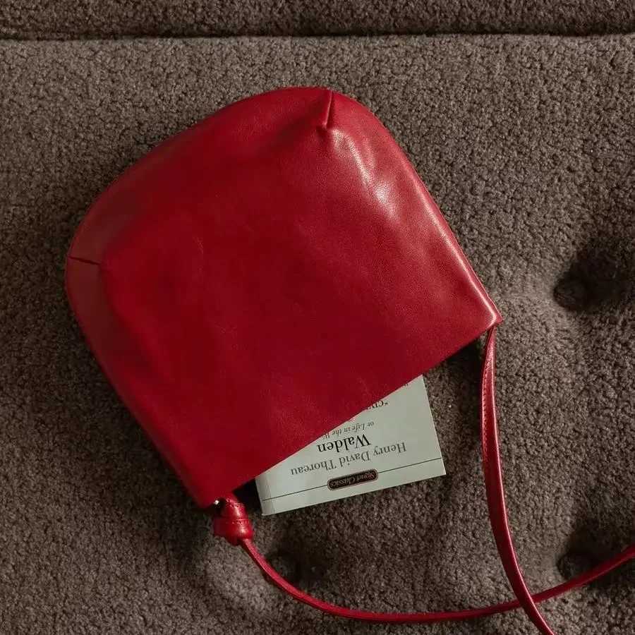 Miyaga Wens Soft Leather Red Lightweight Bucket Versatile Single Shoulder Crossbody Bags B250618