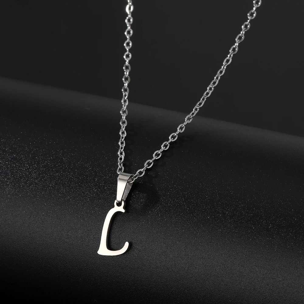 Stainless Steel English Alphabet 26 A-Z Letter Necklace Pendant for Women Men Capital Initial Name Necklace Birthday Gift W250618