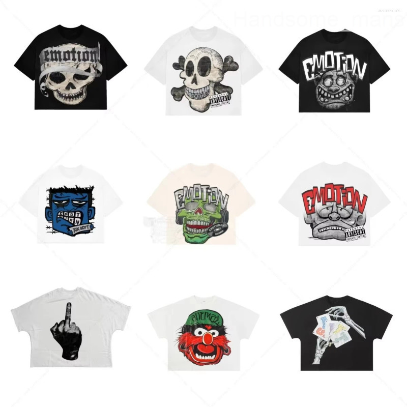 Mens T Shirts American Retro Skull Hip-hop And Womens Loose Trendy Brand Casual Street Cotton Heavy Short-sleeved Printed T-shirt