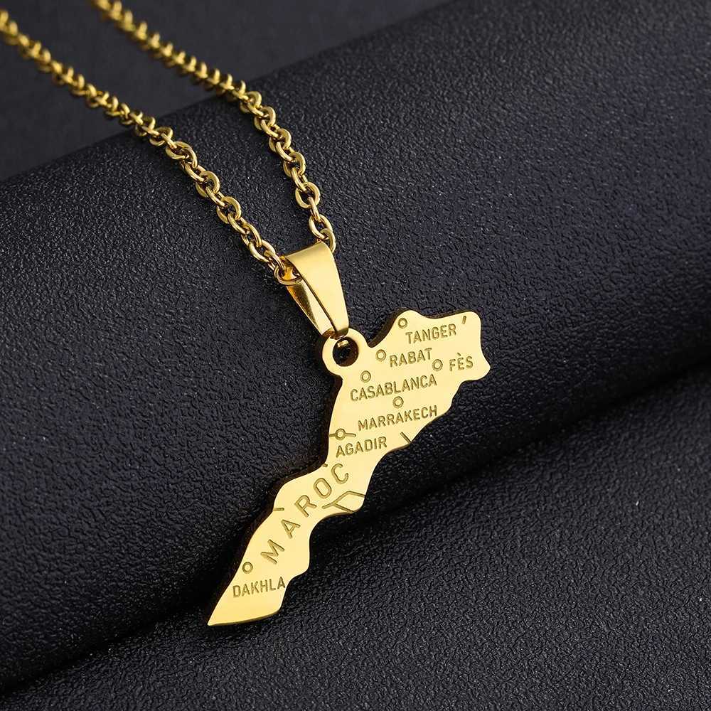 Morocco Map With City Pendant Necklace Stainless Steel For Women Girls Gold Silver Color Charm Fashion Female Choker Jewelry W250618