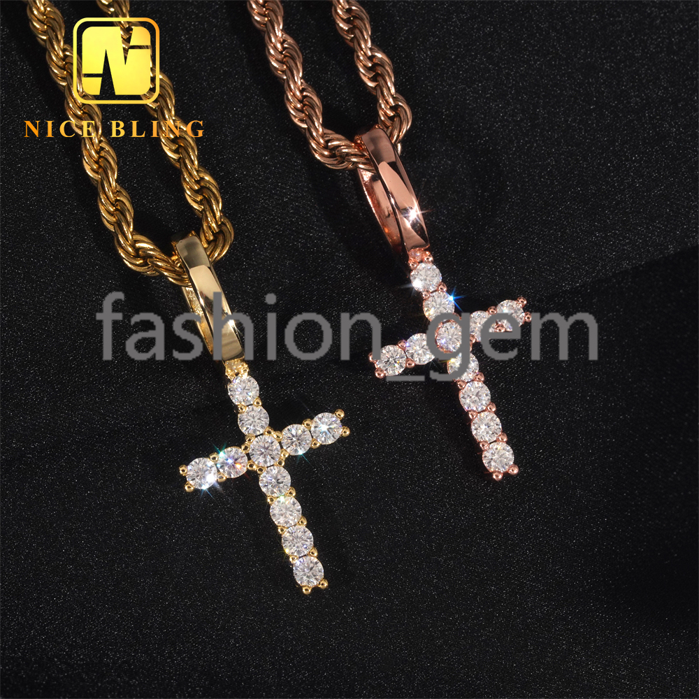 Classic Tiny Hip Hop Jewelry Round Cut Moissanite Iced Out Pendant 925 Silver VVS Moissanite Cross Rapper Pendant for Men