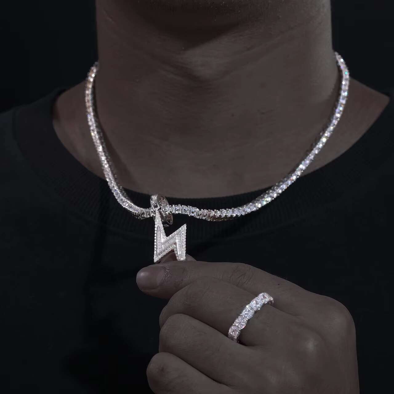 Mens Trendy Full Moissanite VVS Diamond Iced out Lightning Bolt Pendants Hip Hop Style Charms New Design