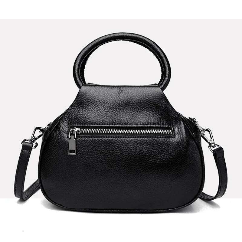 Elegant Soft Cowhide Leather Circle Ring Hand Dumpling Handbags Ruched Design Daily Pouch Small Female Crossbody Bag