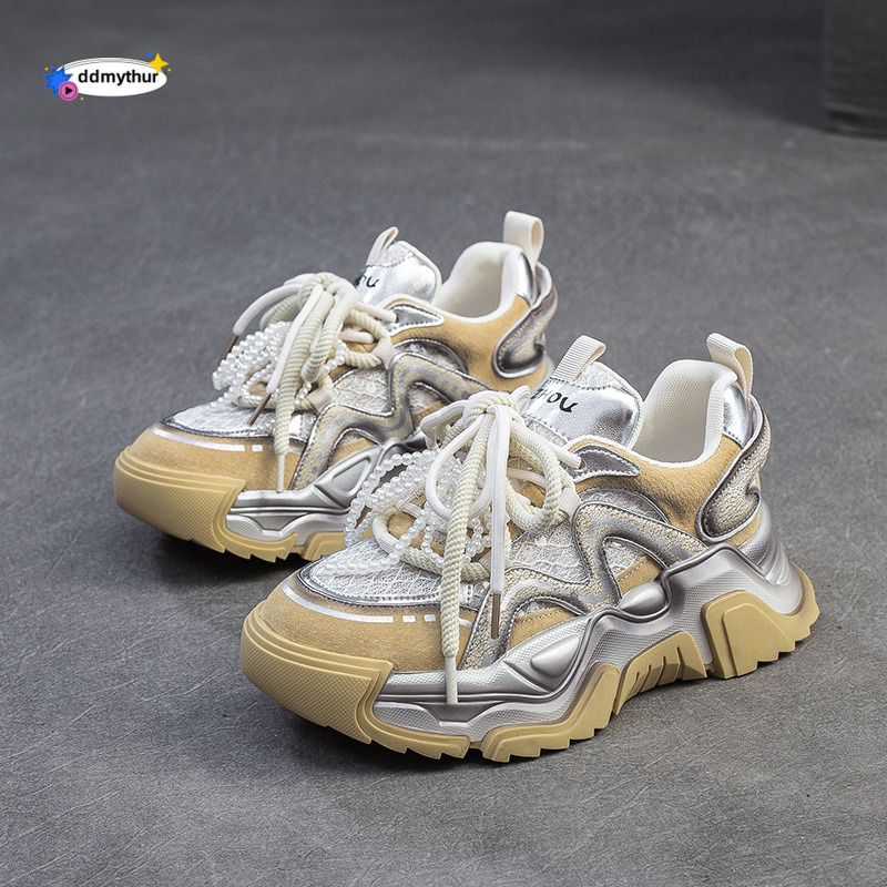 Shanghai Jiesu 2025 Summer New Fashion Color-Block Casual Thick-Soled Dad Breathable Mesh Sports Style Women's Shoes ddmythur