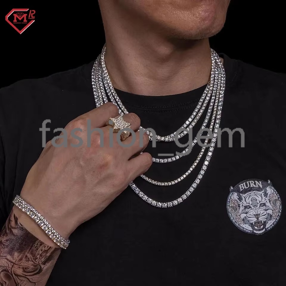 3mm 4mm 5mm 6mm Moissanite Chain 925 Silver Hiphop VVS Diamond Iced Out Moissanite Tennis Chain