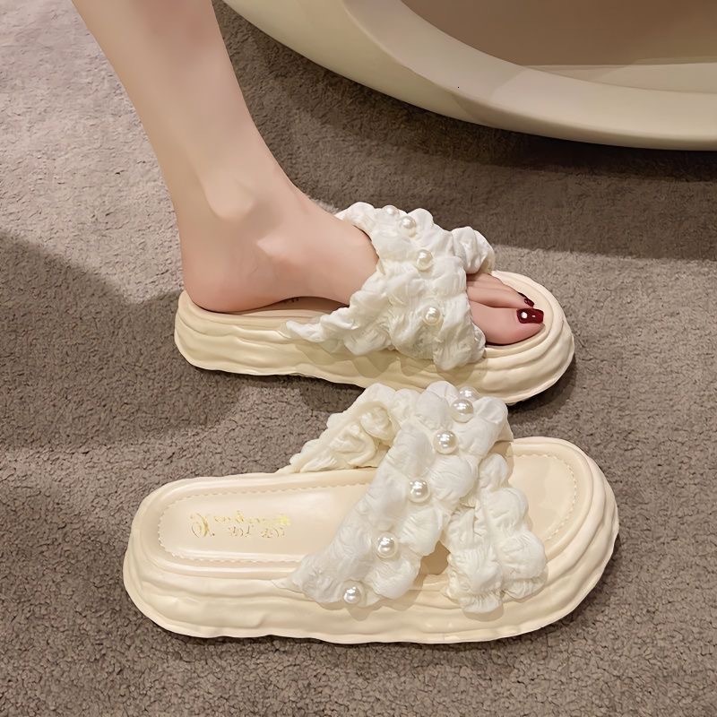 New Fairy Style Thick Bottom Dissolved Shoes Beach Women's Sandals Inlaid with Pearls Fashion Women's Slippers Designer Sandals