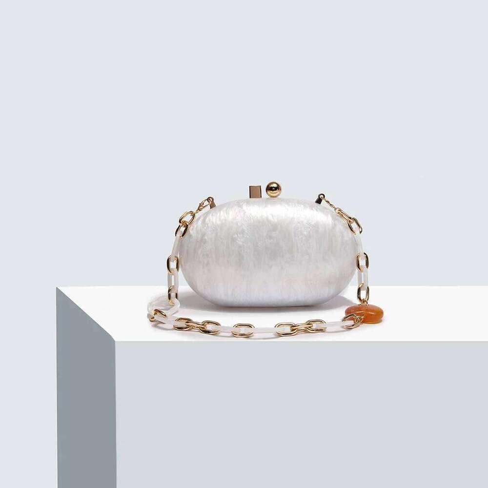 Pearlescent Coffee Oval Head Fashion Crossbody Shoulder European and American Acrylic Evening Bag