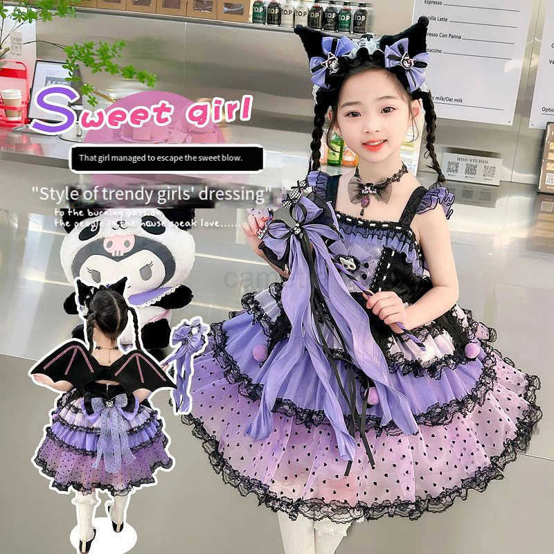 Sanrio Sanrio Dress Kuromi Lolita Christmas Childrens Costume Dresses Puffy Skirt Suit Cute Anime Kawaii New Party Clothes GiftXJ250618