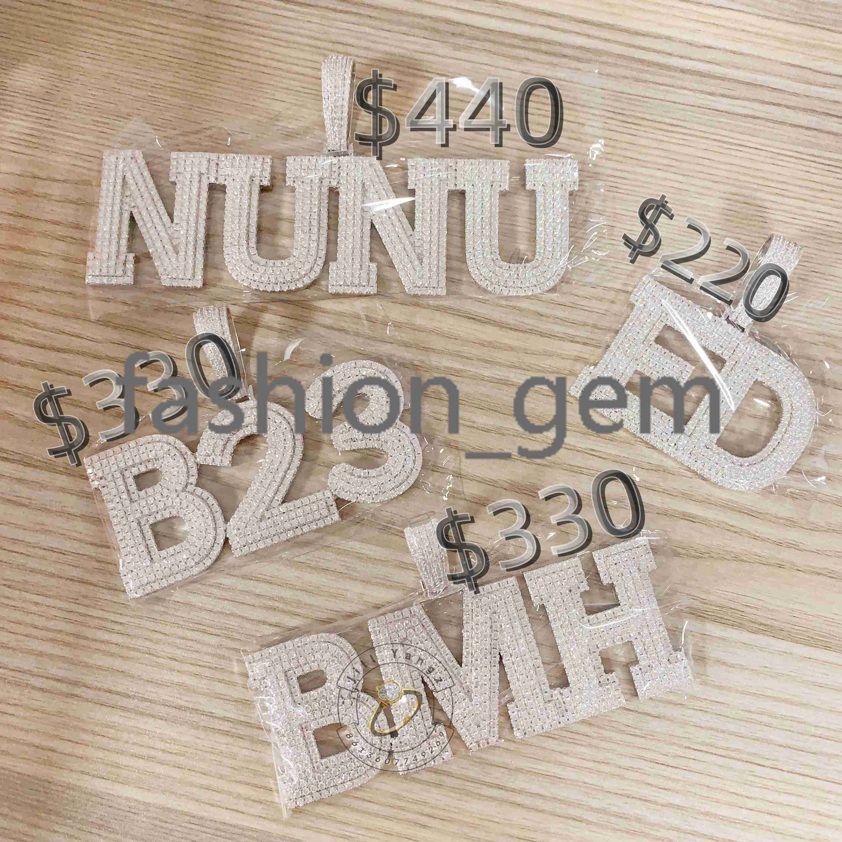 New Year Gifts Affordable Name Initials Letters Pendant Moissanite Name Pendant Custom Silver Hip Hop Rock Christmas Gifts